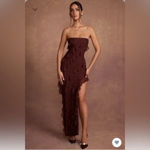 Bandeau Ruffle Detail Maxi Dress in Brown